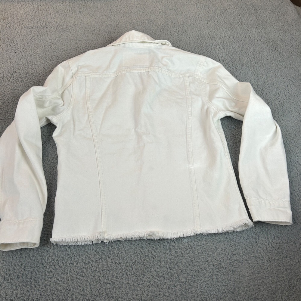 Lucky Brand Jacket Women Small Petite White The Tomboy Trucker Fringe Hem - Picture 2 of 16